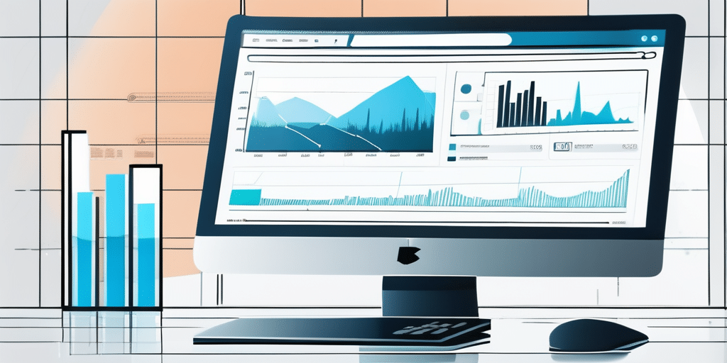 Professionelles Buero mit Computerbildschirm, auf dem die LinkedIn-Oberflaeche und Datencharts im Hintergrund angezeigt werden.